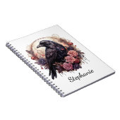 Gothic Raven Vintage Pink Floral Dark Academia Notitieboek (Rechterzijde)