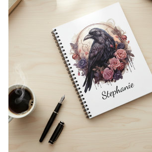 Gothic Raven Vintage Roze Bloemendekor Donkere Aca Notitieboek
