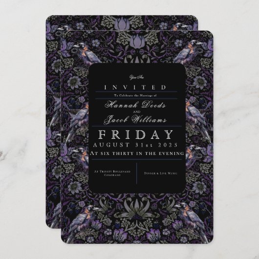 Gothic Raven William Morris bruiloft uitnodiging (Voorkant / Achterkant)