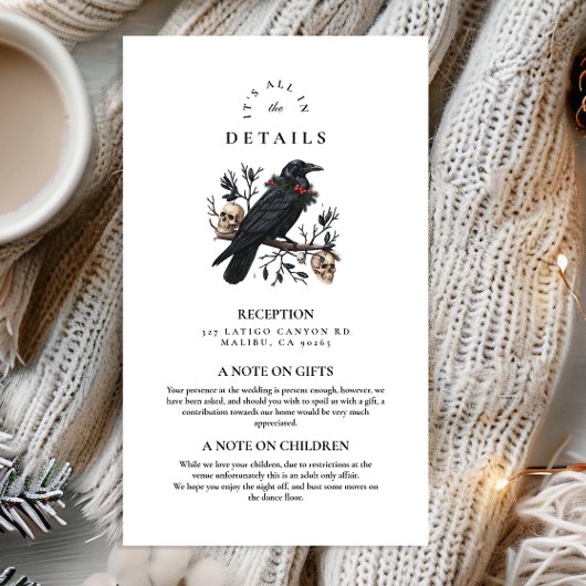 Gothic Raven Winter Wedding Informatiekaartje