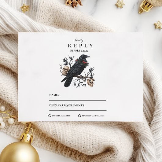 Gothic Raven Winter Wedding RSVP Kaartje