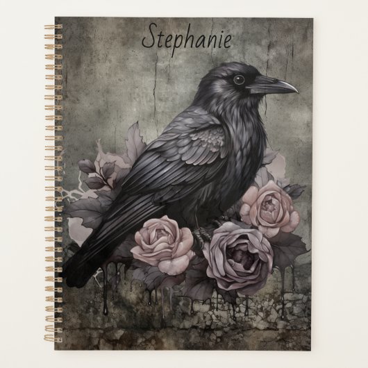 Gothic Raven with Roses Dark Daily Planner (Voorkant)