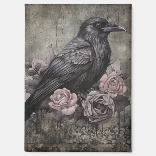 Gothic Raven with Roses Dark Magneet (Voorkant)