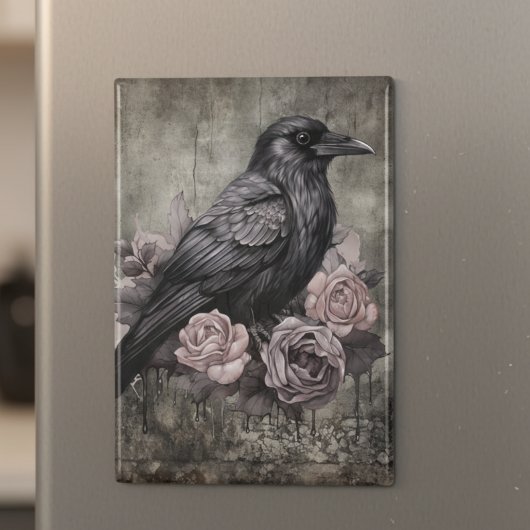 Gothic Raven with Roses Dark Magneet