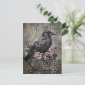 Gothic Raven with Roses Vintage Art Print Briefkaart (Staand voorkant)