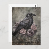 Gothic Raven with Roses Vintage Art Print Briefkaart (Voorkant / Achterkant)