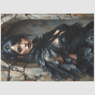 Gothic Raven Woman Decoupage Paper Tissuepapier