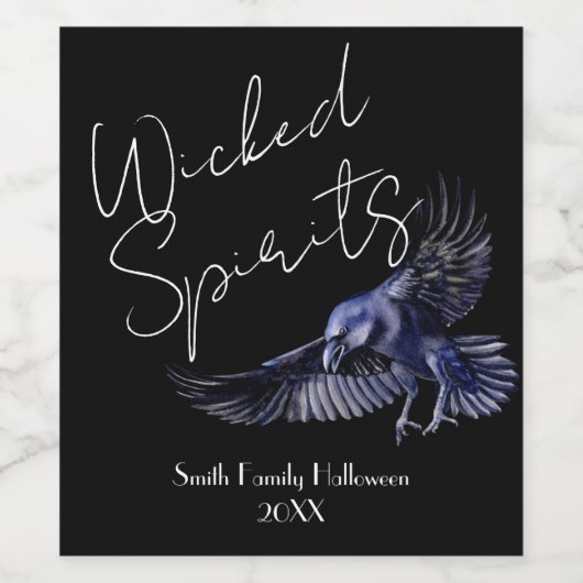Gothic Raven Wyed Spirits Halloween Party Wijn Etiket (Enkel label)