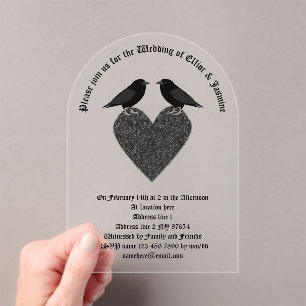 Gothic Ravens and Black Heart Custom Wedding Acryl Uitnodigingen