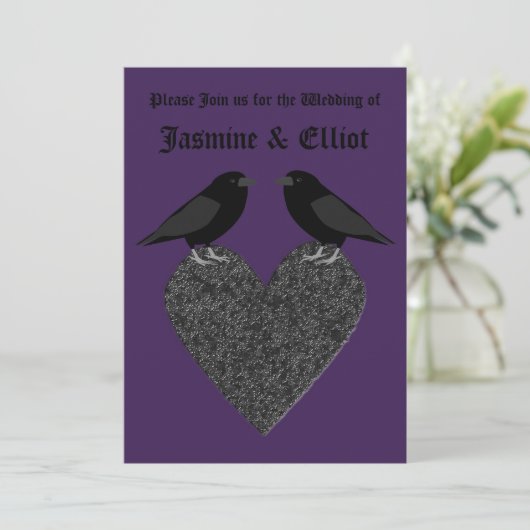 Gothic Ravens and Black Heart Custom Wedding Kaart (Staand voorkant)
