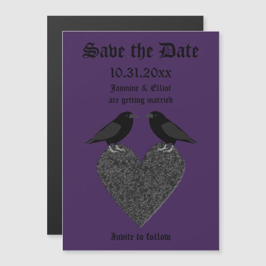 Gothic Ravens and Black Heart Custom Wedding Magnetische Uitnodiging (Voorkant / Achterkant)