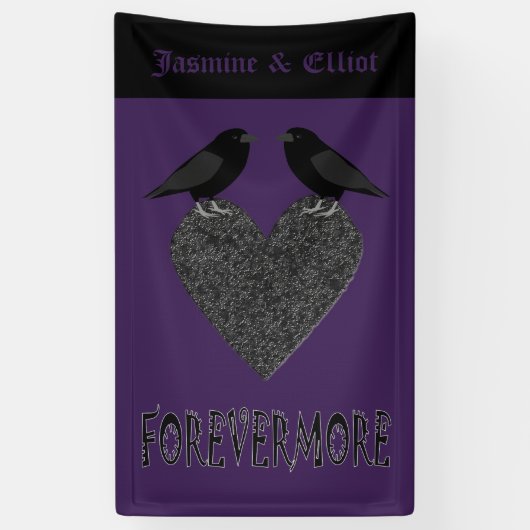 Gothic Ravens and Black Heart Custom Wedding Spandoek (Verticaal)