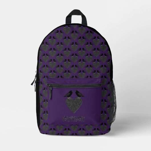 Gothic Ravens and Black Heart Patterned Bedrukte Rugzak (Voorkant)