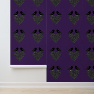 Gothic Ravens and Black Heart Patterned Behang
