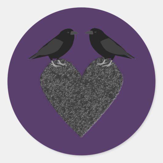 Gothic Ravens and Black Heart Ronde Sticker (Voorkant)