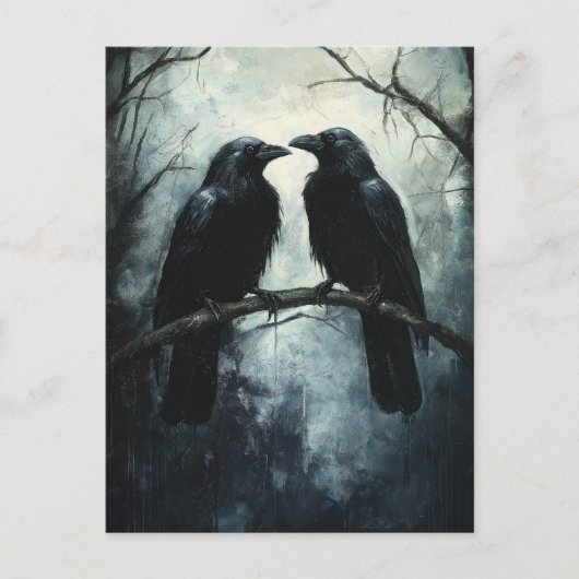Gothic Ravens: een donkere en mysterieuze olieverf Briefkaart (Voorkant)