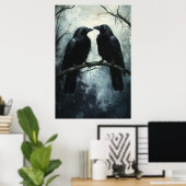 Gothic Ravens: een donkere en mysterieuze olieverf Poster (Thuiskantoor)