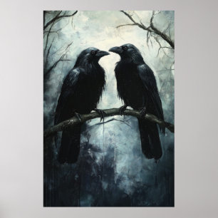 Gothic Ravens: een donkere en mysterieuze olieverf Poster