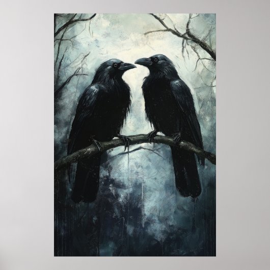 Gothic Ravens: een donkere en mysterieuze olieverf Poster (Voorkant)