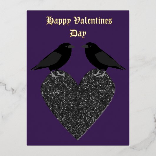 Gothic Ravens en Black Heart Custom Folie Feestdagen Briefkaart (Voorkant)
