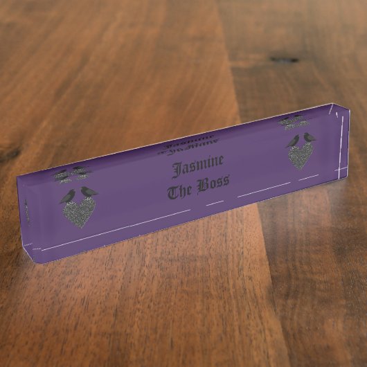 Gothic Ravens en Black Heart Custom Naambordje (Zijkant)