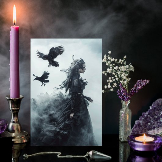 Gothic Ravens en Godin Halloween Groeten Kaart