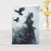 Gothic Ravens en Godin Halloween Groeten Kaart (Gele Bloem)