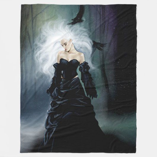 Gothic Ravens Forest Vrouw Zwart Fleece Deken (Voorkant)