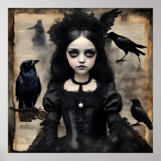 Gothic Ravens Meisje Poster (Voorkant)