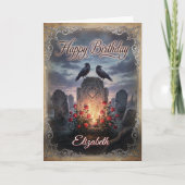 Gothic Raven's Requiem: Twilitght Birthday Wishes Kaart (Voorkant)
