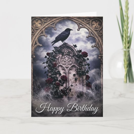 Gothic Ravens & Roses Tombstone Birthday Card Kaart (Voorkant)