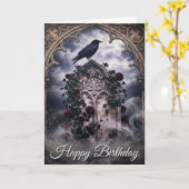 Gothic Ravens & Roses Tombstone Birthday Card Kaart (Gele Bloem)