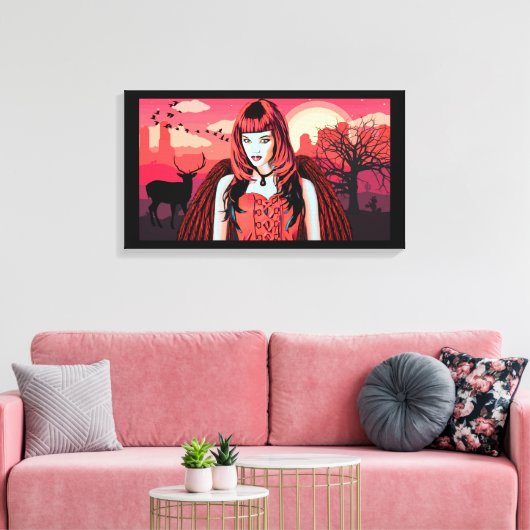Gothic Red Angel-vrouw in woestijn Canvas Afdruk (Insitu (Woonkamer))