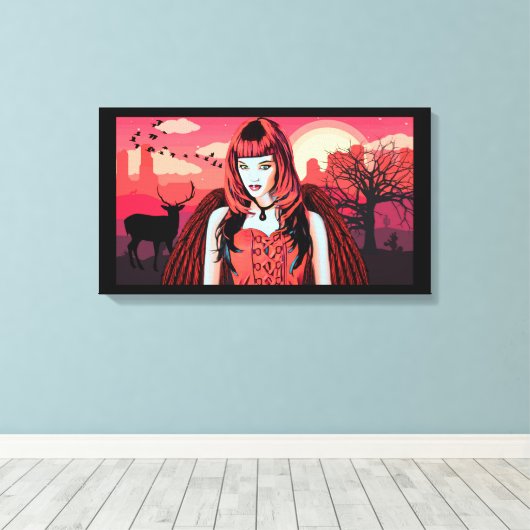 Gothic Red Angel-vrouw in woestijn Canvas Afdruk (Insitu (Houten vloer))