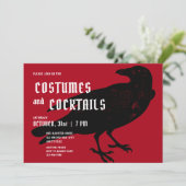 Gothic Red Black Crow Raven Volwassen Halloween Pa Kaart (Staand voorkant)