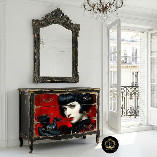 Gothic Red Black Dragon Woman Fantasy Decoupage Tissuepapier
