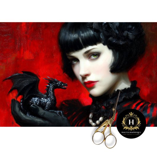 Gothic Red Black Dragon Woman Fantasy Decoupage Tissuepapier