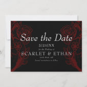 Gothic Red & Black Floral Heart Modern Wedding Sav Save The Date (Voorkant)