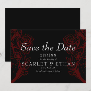 Gothic Red & Black Floral Heart Modern Wedding Sav Save The Date