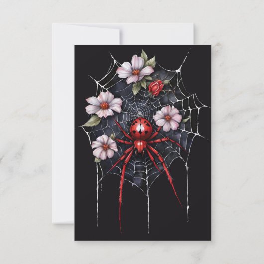 Gothic Red & Black Floral Spider Web Handfasting RSVP Kaartje (Achterkant)