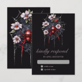 Gothic Red & Black Floral Spider Web Handfasting RSVP Kaartje (Voorkant / Achterkant)