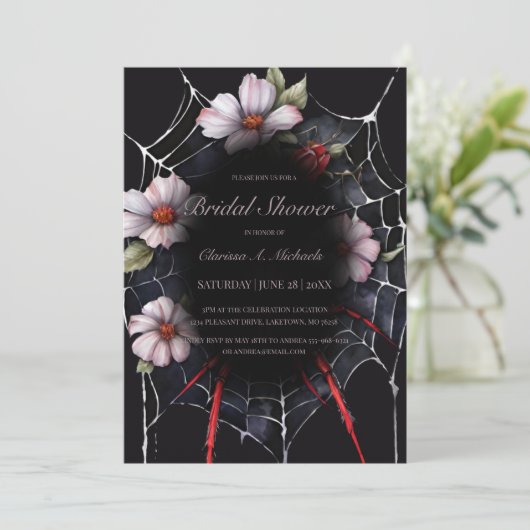 Gothic Red & Black Floral Spider Web Vrijgezellenf Kaart (Staand voorkant)