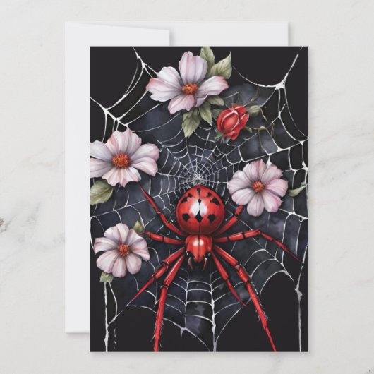 Gothic Red & Black Floral Spider Web Vrijgezellenf Kaart (Achterkant)