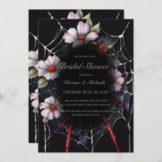 Gothic Red & Black Floral Spider Web Vrijgezellenf Kaart