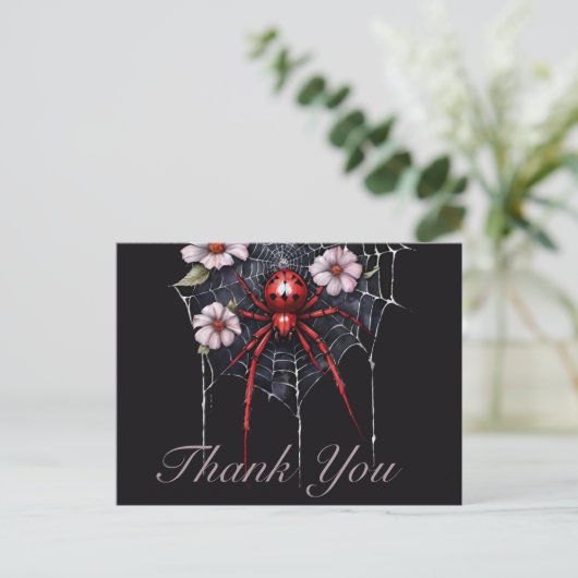 Gothic Red & Black Floral Spiderweb Thank You Briefkaart (Staand voorkant)