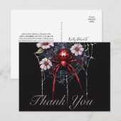 Gothic Red & Black Floral Spiderweb Thank You Briefkaart (Voorkant / Achterkant)