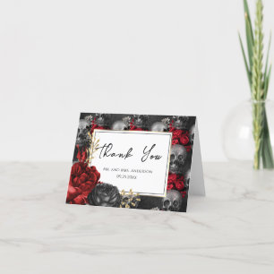 Gothic Red Black Floral Wedding Bedankkaart