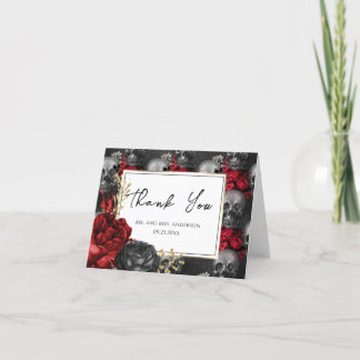 Gothic Red Black Floral Wedding Bedankkaart