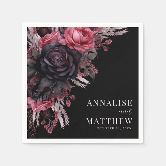 Gothic Red Black Floral Wedding Servet (Voorkant)