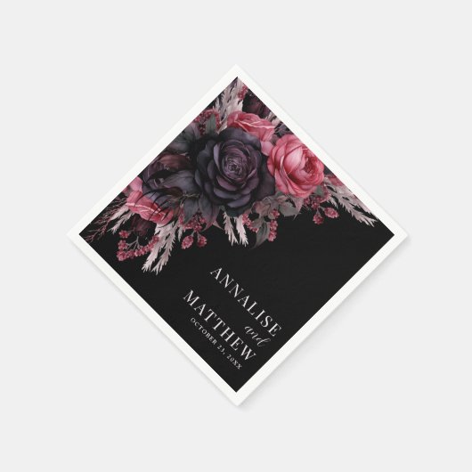 Gothic Red Black Floral Wedding Servet (Hoek)